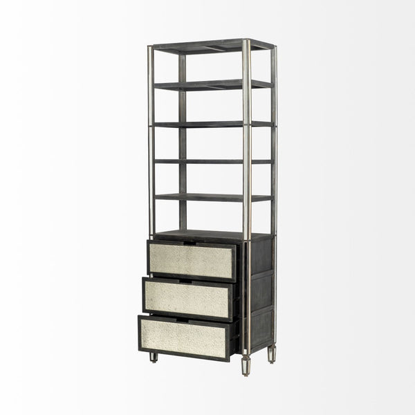 Mercana Sunnyvale Vertical Four Shelf Unit – Elegant Dark Brown Finish with Mirrored Accents for Stylish Storage 50210-AB