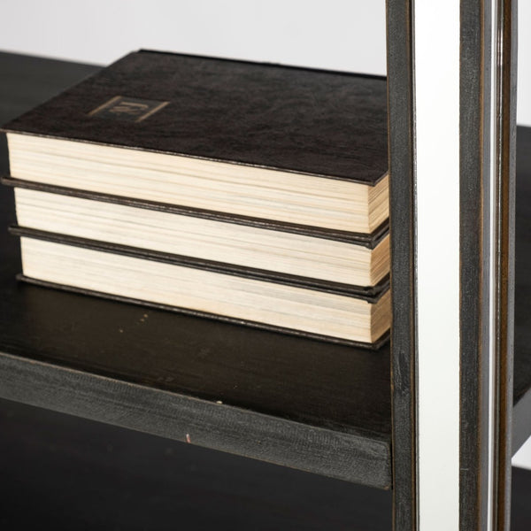 Mercana Sunnyvale Vertical Four Shelf Unit – Elegant Dark Brown Finish with Mirrored Accents for Stylish Storage 50210-AB