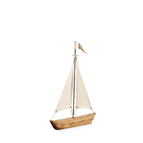 Mercana Tartane Nautical Sailboat Sculpture - Handcrafted Coastal Accent for Modern Home Decor Display Brown/Cream Wood | 21H 68691