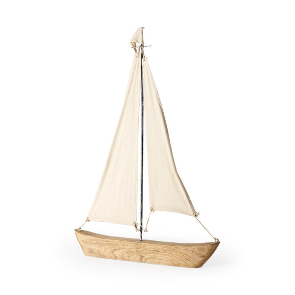 Mercana Tartane Nautical Sailboat Sculpture - Handcrafted Coastal Accent for Modern Home Decor Display Brown/Cream Wood | 32H 68692