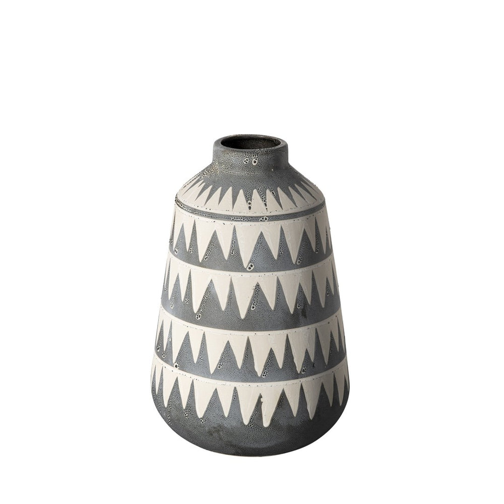 Mercana Delaney Striking Hand-Crafted Ceramic Vase with Triangle Pattern for Modern and Boho Decor Accents 68780