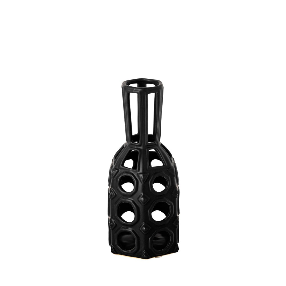 Mercana Brunel Drum-Shaped Ceramic Vase – Sleek Accent Piece for Modern Décor, Ideal for Flowers & Sculptures Black Ceramic | 9H 68784