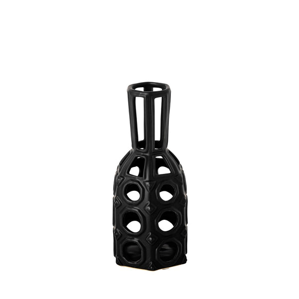 Mercana Brunel Drum-Shaped Ceramic Vase – Sleek Accent Piece for Modern Décor, Ideal for Flowers & Sculptures Black Ceramic | 9H 68784