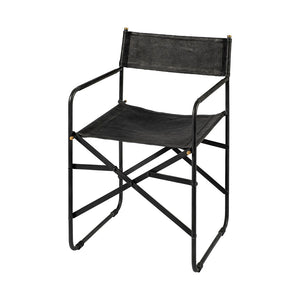 Mercana Direttore Industrial Folding Dining Chair with Suede Seat - Rustic Charm for Modern Spaces Black Leather | Black Metal 68797
