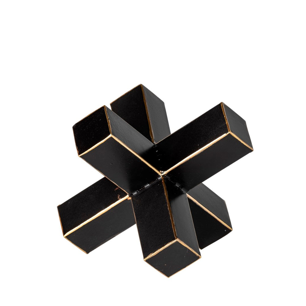 Mercana Abel Geometric Accent Piece with Matte Black Finish and Gold Accents for Modern Decor Styling Black Metal | 6H 68808