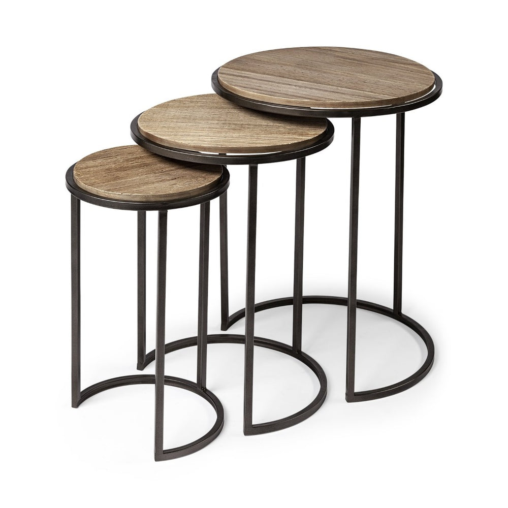 Mercana Glover Set of 3 Rustic Industrial Nesting Accent Tables for Stylish Living Room Décor and Flexibility 68814