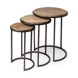 Mercana Glover (Set of 3) 20L x 20W Brown Wood Round Top W/Metal Nesting Accent Tables 68814