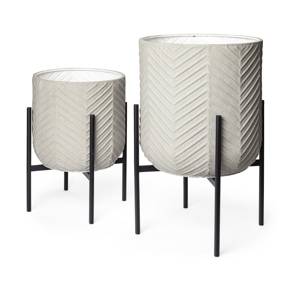 Mercana Mabel Elegant Metal Plant Stands with Black Iron Base for Stylish Indoor Greenery Display Eggshell Metal | Set of 2 68815