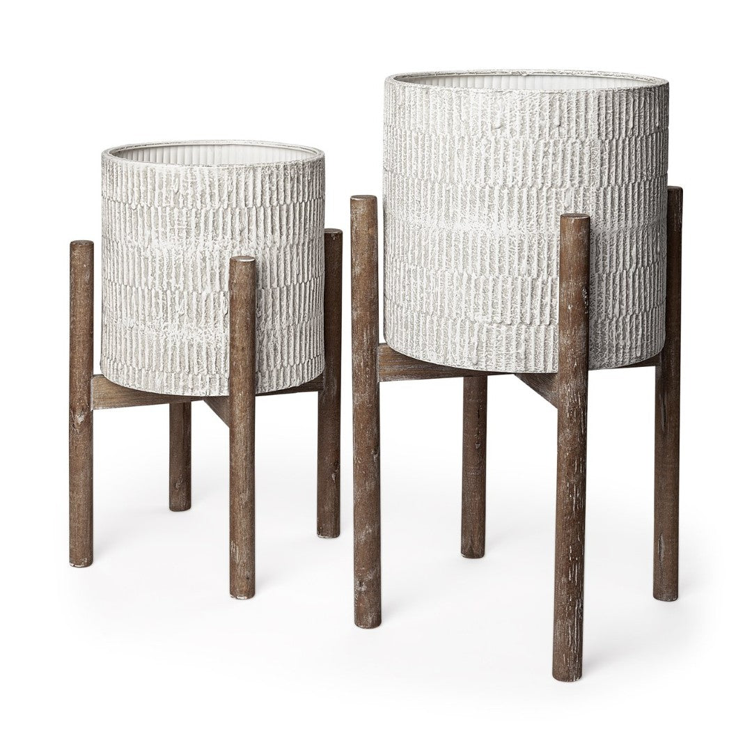 Groot Modern Plant Stands with Wooden Base - Elegant Decor for Mid-Cen