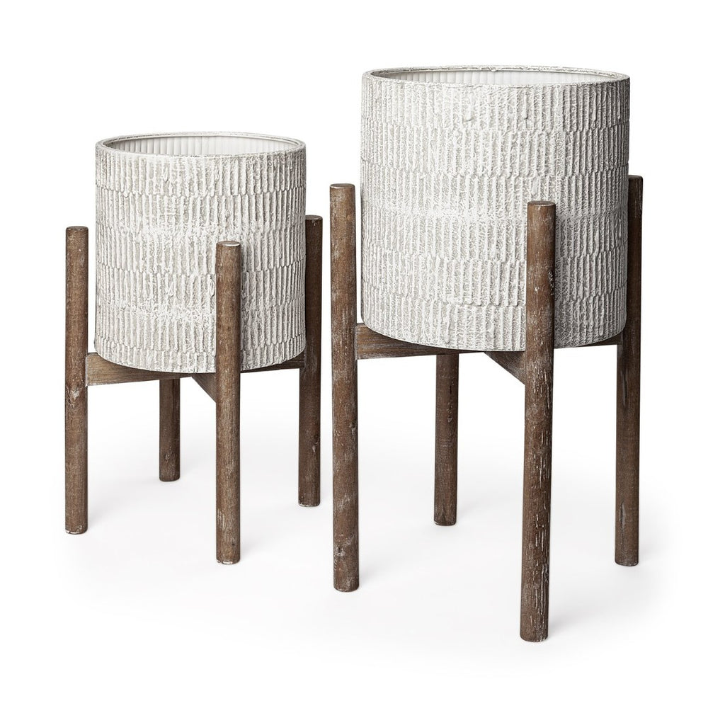 Mercana Groot Modern Plant Stands with Wooden Base - Elegant Decor for Mid-Century and Coastal Spaces 68817