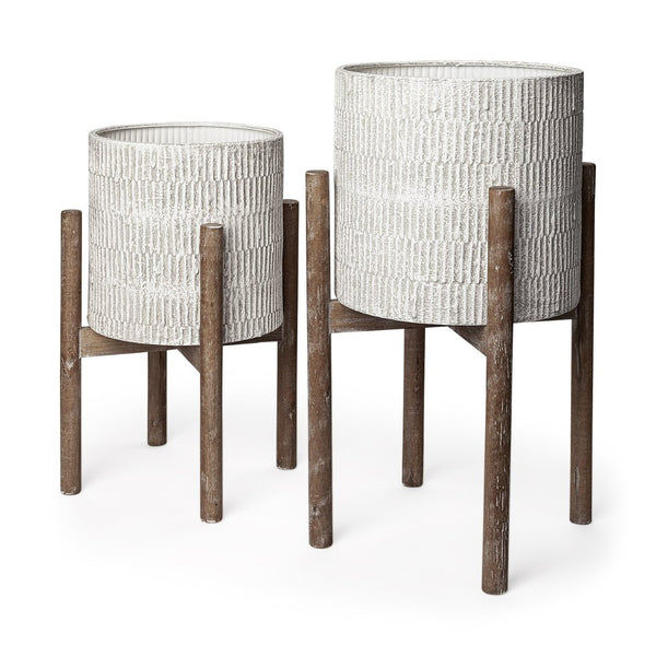 Mercana Groot Modern Plant Stands with Wooden Base - Elegant Decor for Mid-Century and Coastal Spaces 68817