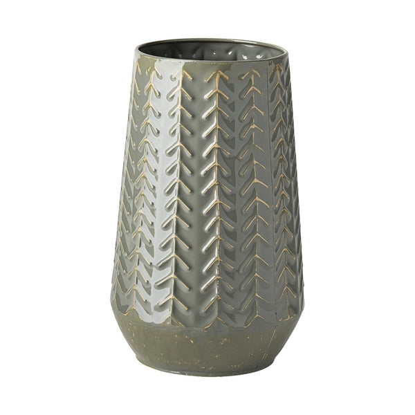 Mercana Gemma Glossy Chevron Vase - Modern Glam Accent for Displaying Fresh Stems and Decorative Decor Elements Green Metal | 11H 68818