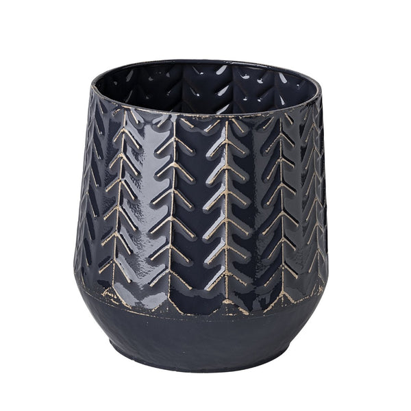 Mercana Gemma Glossy Chevron Vase - Modern Glam Accent for Displaying Fresh Stems and Decorative Decor Elements Blue Metal | 7H 68820