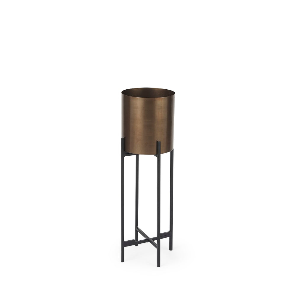 Mercana Sowerberry Modern Plant Stand - Sleek, Space-Saving Design with Removable Pot and Foldable Frame Bronze Metal | 24H 68829
