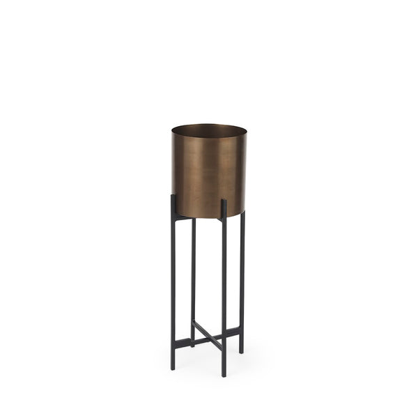 Mercana Sowerberry Modern Plant Stand - Sleek, Space-Saving Design with Removable Pot and Foldable Frame Bronze Metal | 24H 68829