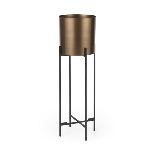Mercana Sowerberry Modern Plant Stand - Sleek, Space-Saving Design with Removable Pot and Foldable Frame Bronze Metal | 33H 68830