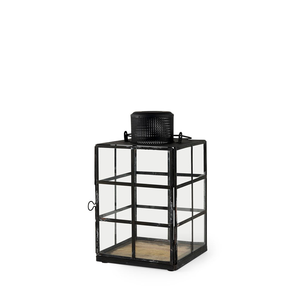 Mercana Gamfield Small Lantern with Clear Glass Panels - Industrial Charm for Modern and Rustic Interiors Black Metal | 11H 68831