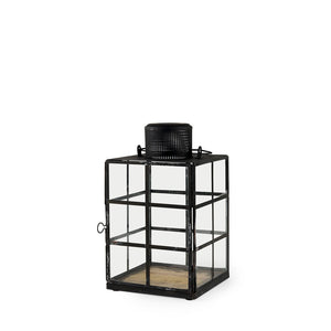 Mercana Gamfield Small Lantern with Clear Glass Panels - Industrial Charm for Modern and Rustic Interiors Black Metal | 11H 68831