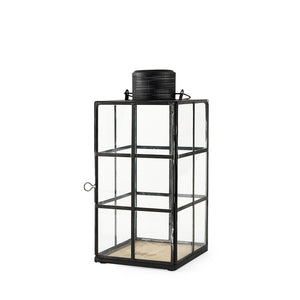 Mercana Gamfield Small Lantern with Clear Glass Panels - Industrial Charm for Modern and Rustic Interiors Black Metal | 13H 68832