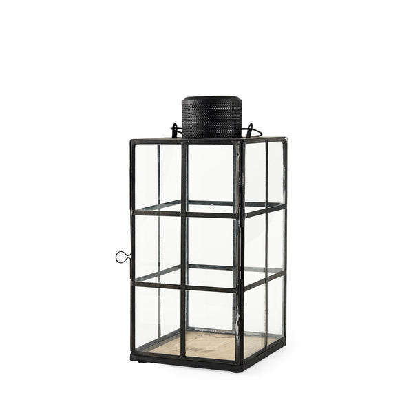 Mercana Gamfield Small Lantern with Clear Glass Panels - Industrial Charm for Modern and Rustic Interiors Black Metal | 13H 68832