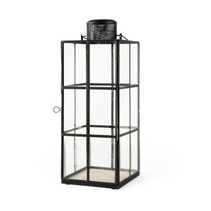 Mercana Gamfield Small Lantern with Clear Glass Panels - Industrial Charm for Modern and Rustic Interiors Black Metal | 17H 68833