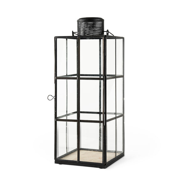 Mercana Gamfield Small Lantern with Clear Glass Panels - Industrial Charm for Modern and Rustic Interiors Black Metal | 17H 68833