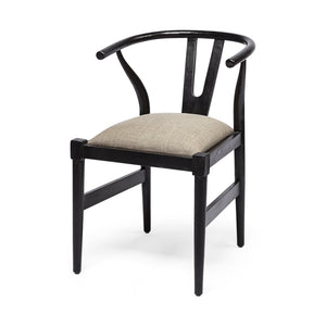 Mercana Trixie Elegant Dining Chair with Sculpted Wood Frame - Mid-Century Modern Comfort for Your Home Beige Fabric | Black Wood 68865