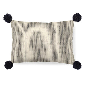 Mercana Krystal Decorative Pillow Cover – Modern Boho Charm with Blue Pom Pom Accents for Cozy Spaces Cream/Blue Fabric | 13x21 68890