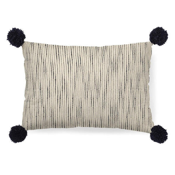 Mercana Krystal Decorative Pillow Cover – Modern Boho Charm with Blue Pom Pom Accents for Cozy Spaces Cream/Blue Fabric | 13x21 68890