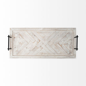 Mercana Alfred Rectangular Herringbone Tray - Rustic Charm with Metal Handles for Stylish Serving & Décor 67036
