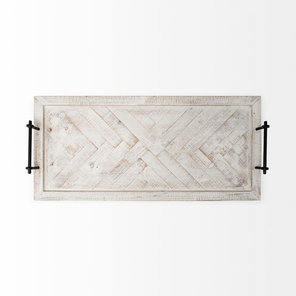 Mercana Alfred Rectangular Herringbone Tray - Rustic Charm with Metal Handles for Stylish Serving & Décor 67036