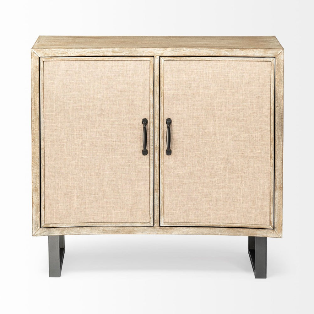 Mercana Bellefontaine Modern Accent Cabinet with Textured Fabric Doors and Minimalist Iron Legs for Stylish Storage 67635