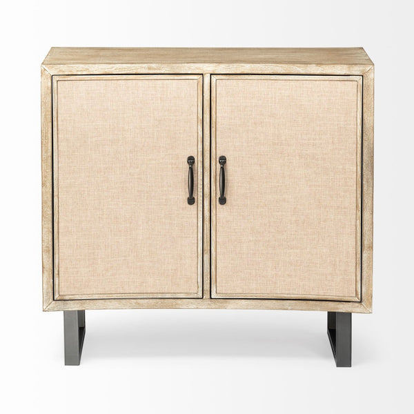 Mercana Bellefontaine Modern Accent Cabinet with Textured Fabric Doors and Minimalist Iron Legs for Stylish Storage 67635