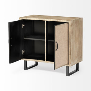 Mercana Bellefontaine Modern Accent Cabinet with Textured Fabric Doors and Minimalist Iron Legs for Stylish Storage 67635