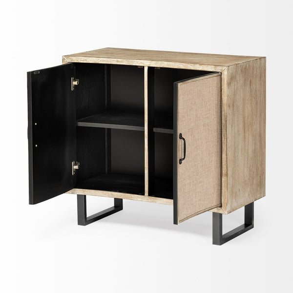 Mercana Bellefontaine Modern Accent Cabinet with Textured Fabric Doors and Minimalist Iron Legs for Stylish Storage 67635