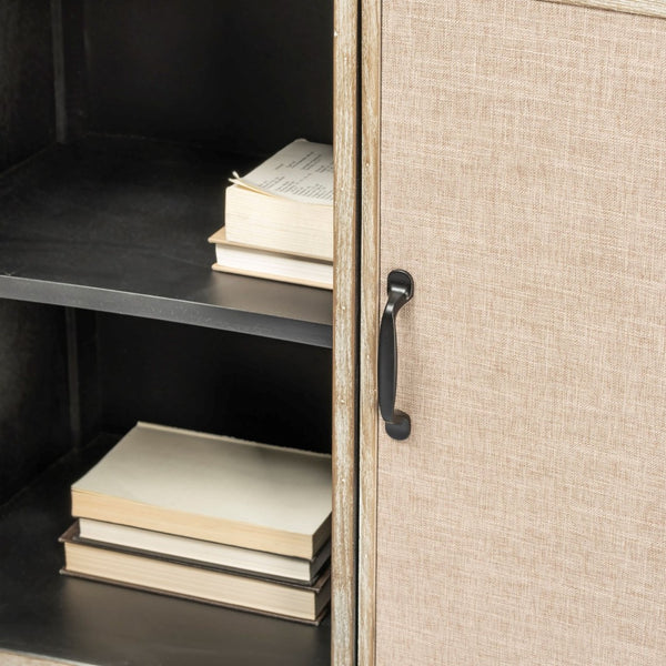 Mercana Bellefontaine Modern Accent Cabinet with Textured Fabric Doors and Minimalist Iron Legs for Stylish Storage 67635