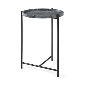 Mercana Stella Round Accent Table with Sculptural Elegance and Durable Design for Modern Living Spaces Gray Marble | Black Metal 68959