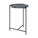 Stella 17L x 17W Gray Round Marble Top W/Black Base Accent Table