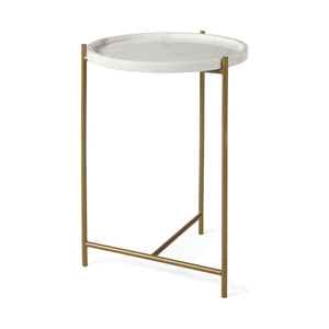 Mercana Stella Round Accent Table with Sculptural Elegance and Durable Design for Modern Living Spaces White Marble | Gold Metal 68960