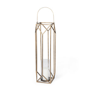 Mercana Ivy Elegant Geometric Metal Lantern - Sculptural Candle Holder for Ambient Home Lighting Decor Gold Metal | 36H 68976