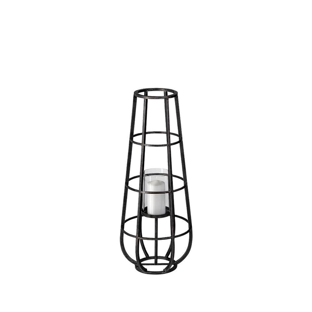 Mercana Bella Cylindrical Cage Lantern - Modern Candle Holder for Stylish Ambiance in Home Decor Spaces Black Metal | 30H 68979