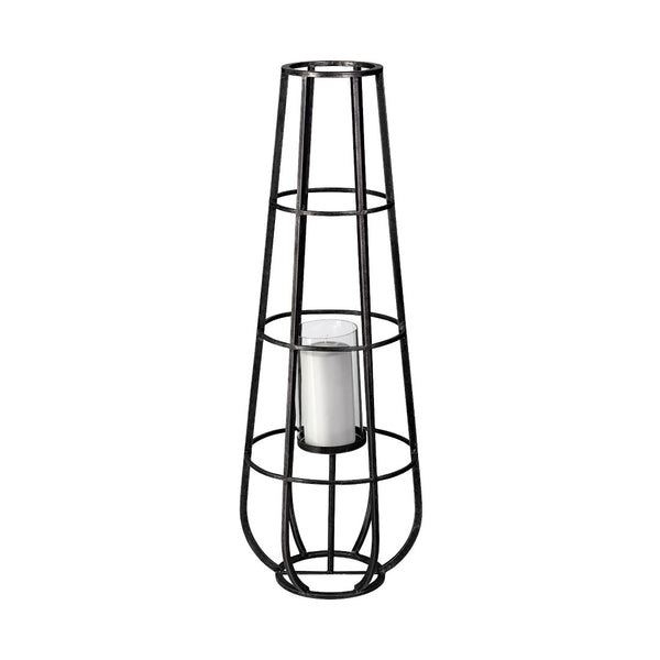 Mercana Bella Cylindrical Cage Lantern - Modern Candle Holder for Stylish Ambiance in Home Decor Spaces Black Metal | 40H 68980