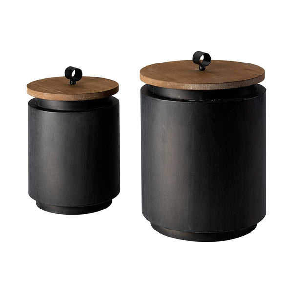 Mercana Cyril Modern Farmhouse Cylindrical Storage Jars with Natural Wood Lids for Stylish Organization 68982