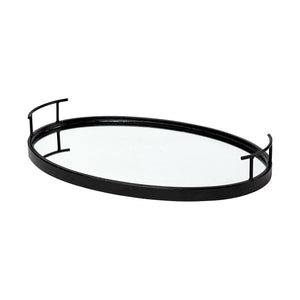 Mercana Ansel 20L x 14W Black Metal Mirrored Bottom Oval Serving Tray 68984