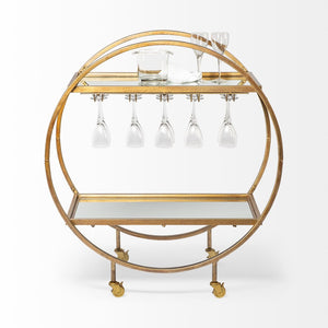 Mercana Carola Chic Two-Tier Bar Cart with Mirror Shelves and Stemware Holder for Stylish Home Entertaining 50363