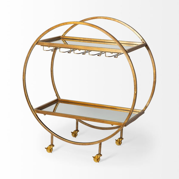 Mercana Carola Chic Two-Tier Bar Cart with Mirror Shelves and Stemware Holder for Stylish Home Entertaining 50363
