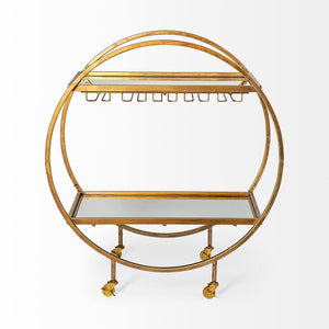 Mercana Carola Chic Two-Tier Bar Cart with Mirror Shelves and Stemware Holder for Stylish Home Entertaining 50363