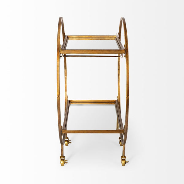 Mercana Carola Chic Two-Tier Bar Cart with Mirror Shelves and Stemware Holder for Stylish Home Entertaining 50363