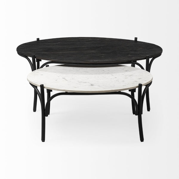 Mercana Etienne Round Coffee Table with Elegant Marble Top and Sturdy Industrial Base for Sophisticated Spaces 68507-AB
