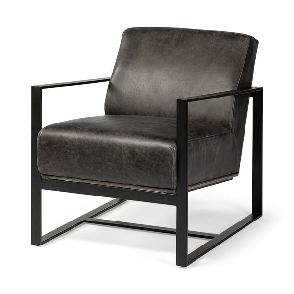 Mercana Stamford Accent Chair - Genuine Leather Comfort with Wood Back & Sturdy Metal Frame for Modern Style 68759